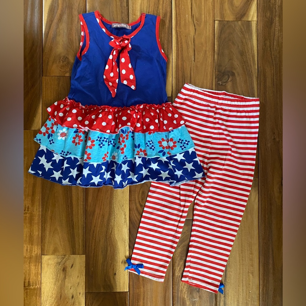 Jelly the Pug Boutique Girl's Red White Blue 4th of July Patriotic Outfit Size 6